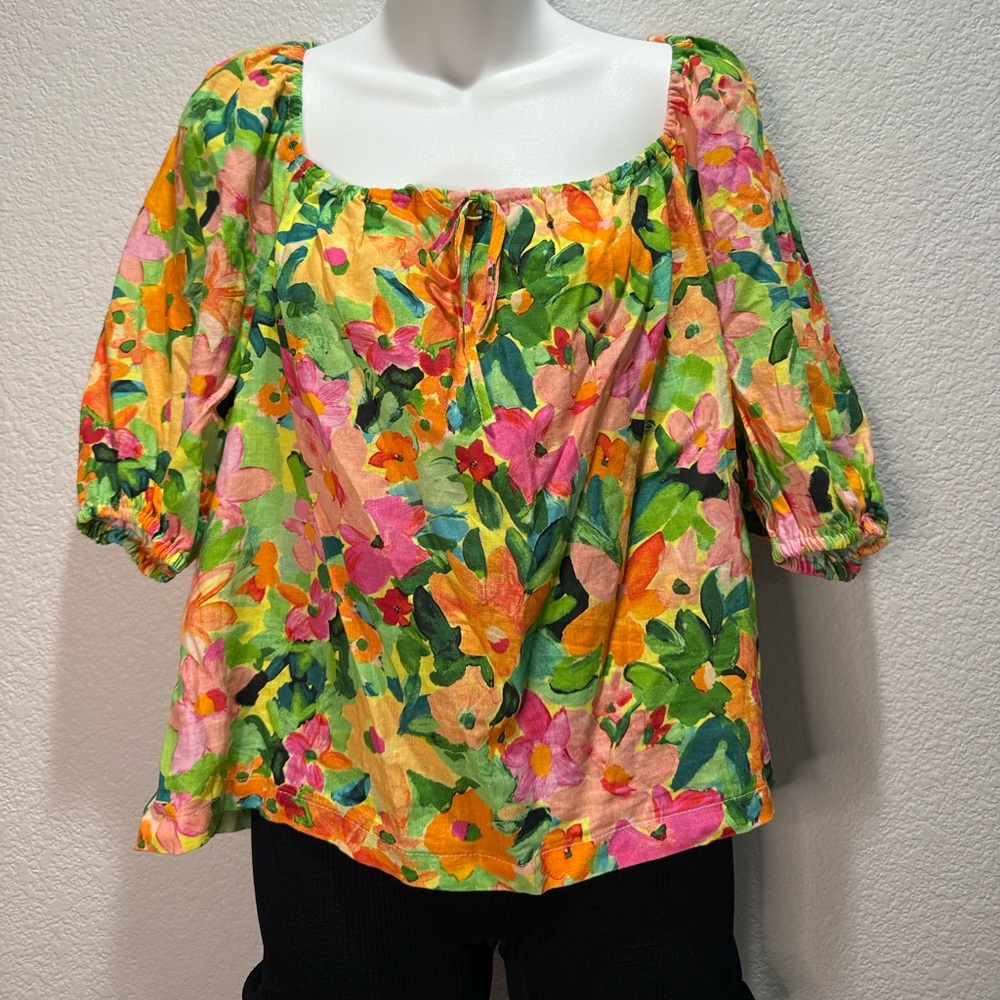 Sanctuary- Perfect Time Floral Print Scoop Neck Short Sleeve Top- Size Medium